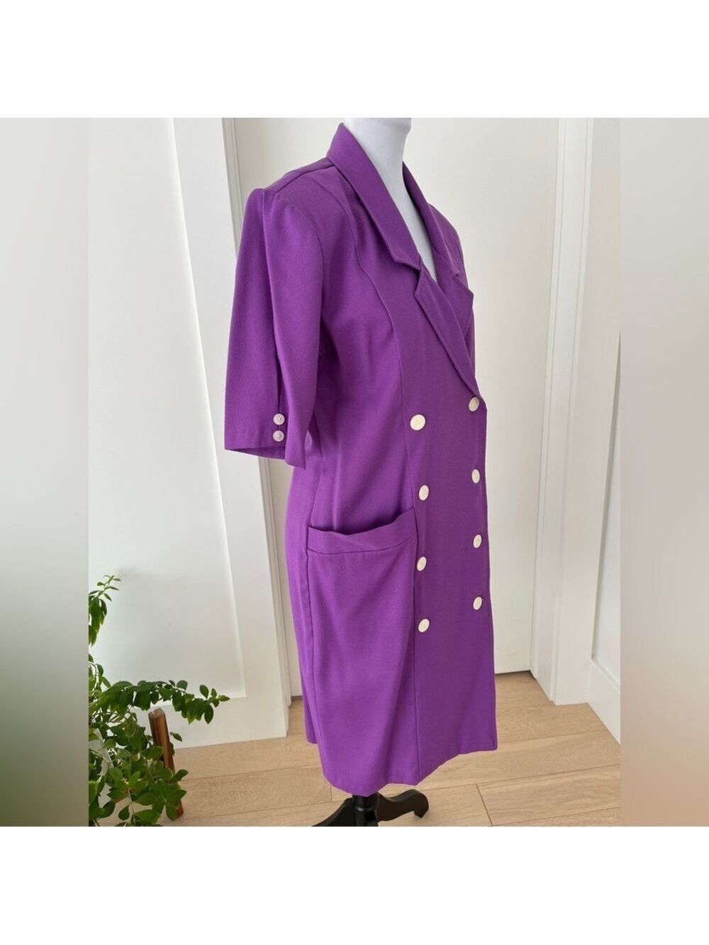V.I.PETITES Vintage Double Breasted Purple Midi Dress Retro 80's 90's Canada - Picture 4 of 16